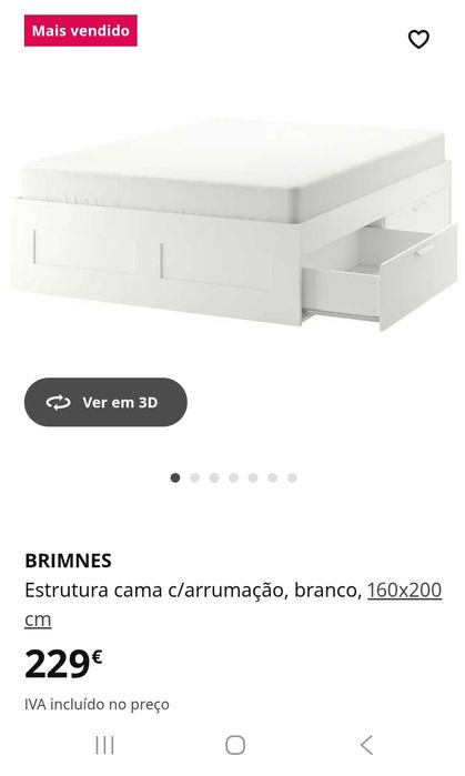 Cama Brimnes com arrumação e estrado. Sem colchão.