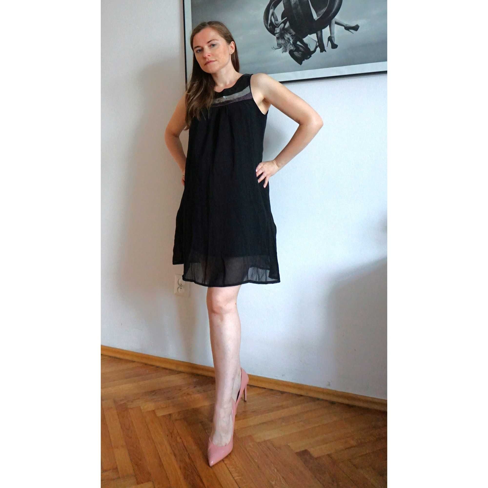Czarna sukienka z cekinami, elegancka ciążowa S