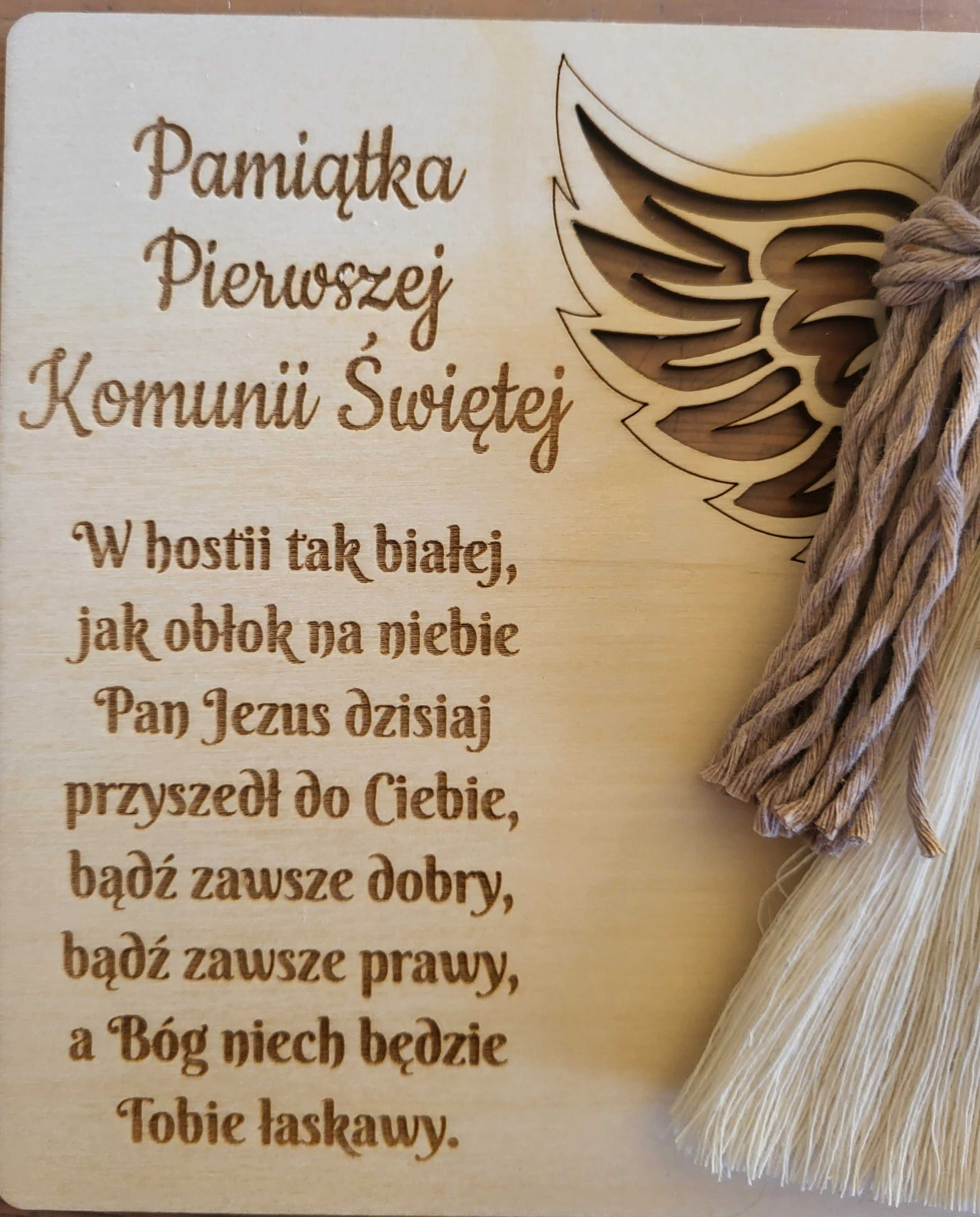Pamiątka na Komunię tabliczka z aniołkiem