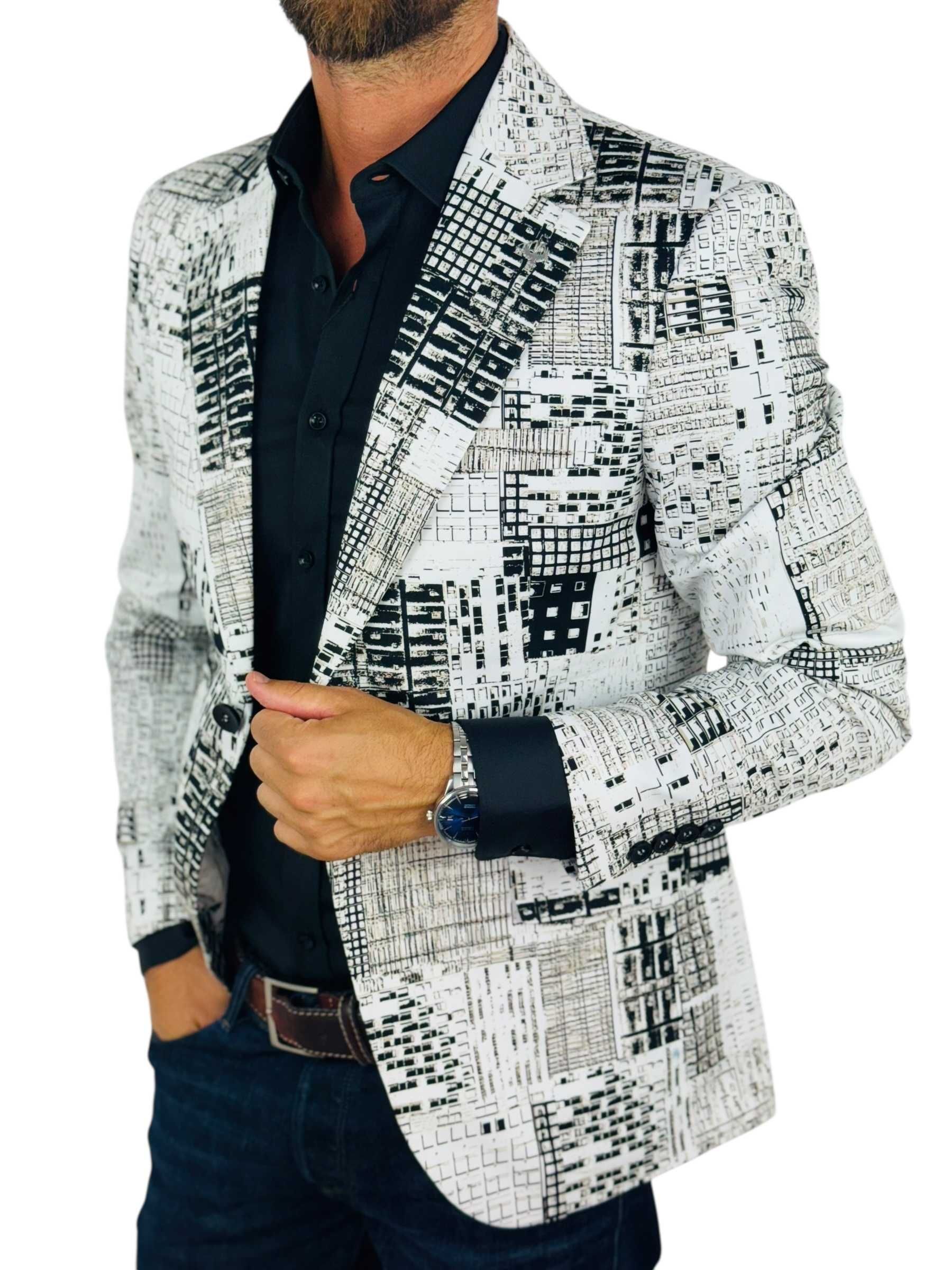 MARCO MILANO Marynarka męska M02 biała, czarna - BLOKI, casual