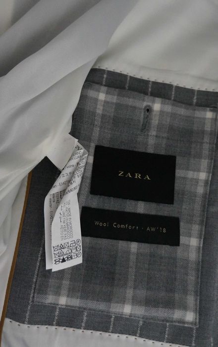 Garnitur Dwurzędowy Zara Wełna Rozmiar 54 190/108 Kolor Szary Prążki