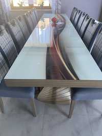 Stół drewniany z szybą lacobel 2x2m
