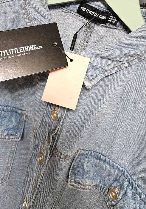 Джинсовое платье-рубашка на пуговицах оверсайз PrettyLittleThing