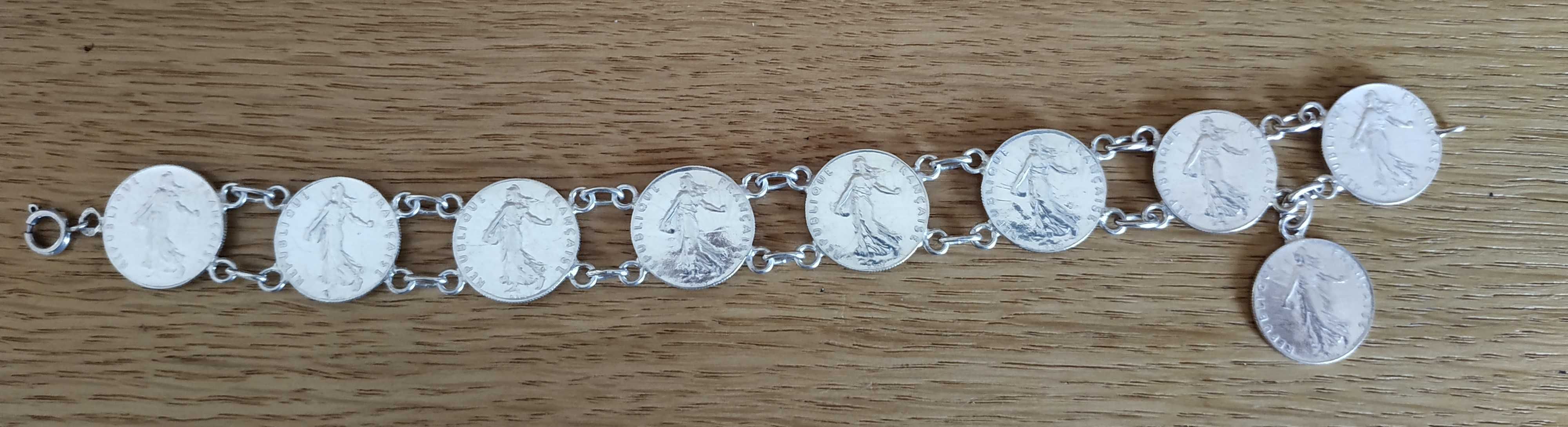 Bransoletka ze srebrnymi monetami Francja XXw