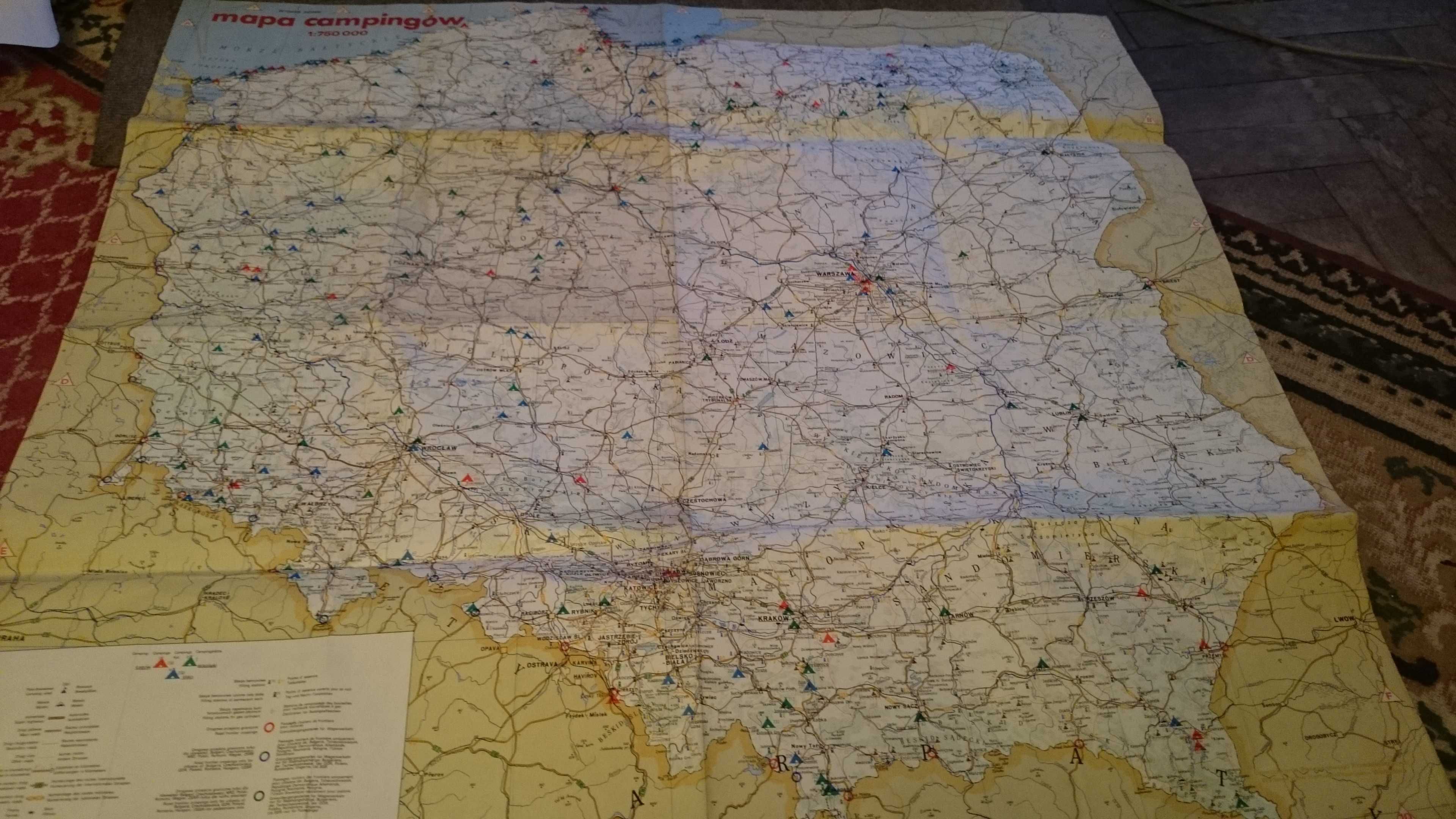 Mapa campingów kampingów kamping Polska z 1980 roku