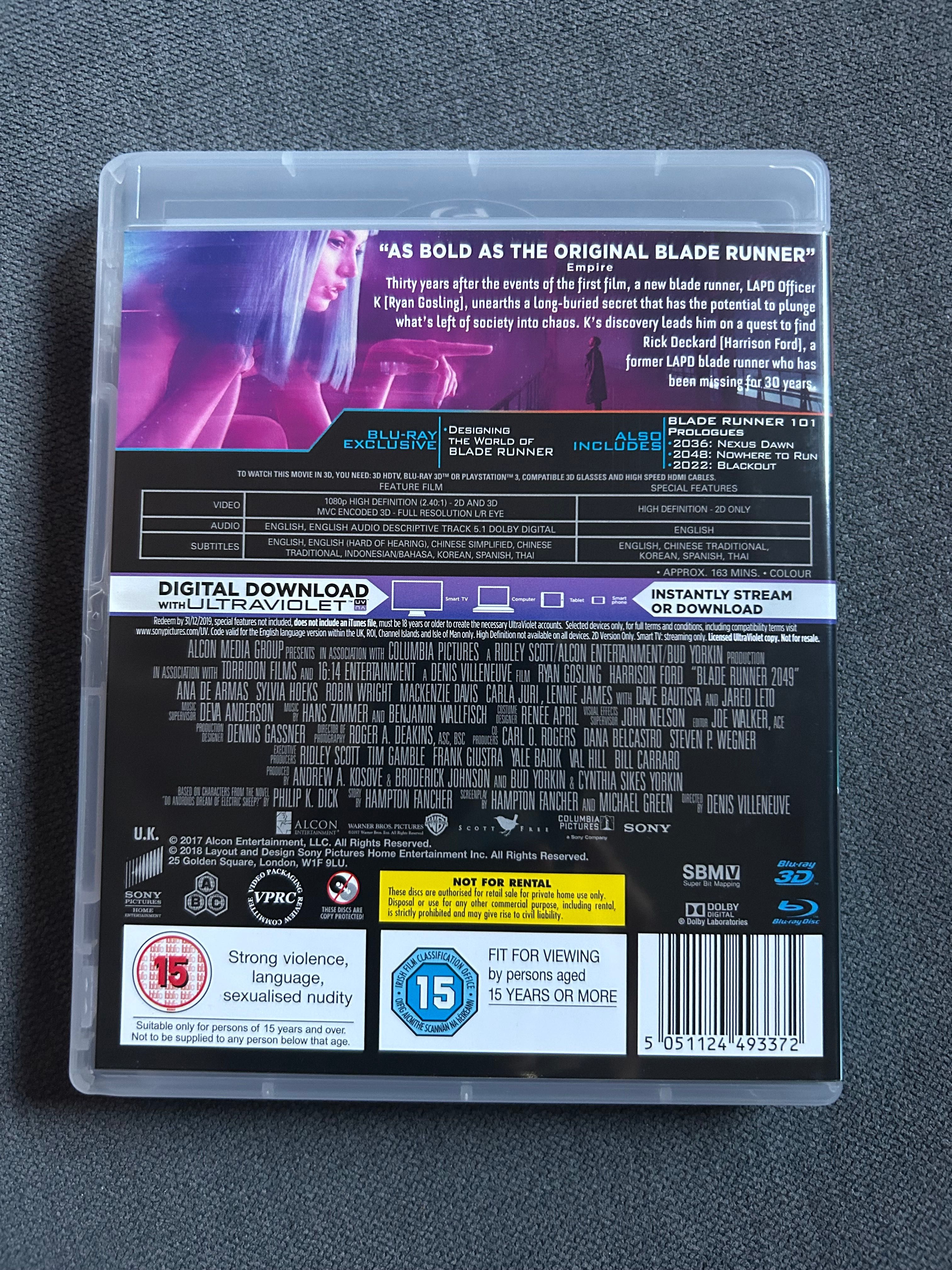 Film Blade runner 2049 blu ray+ blu ray 3D + digital