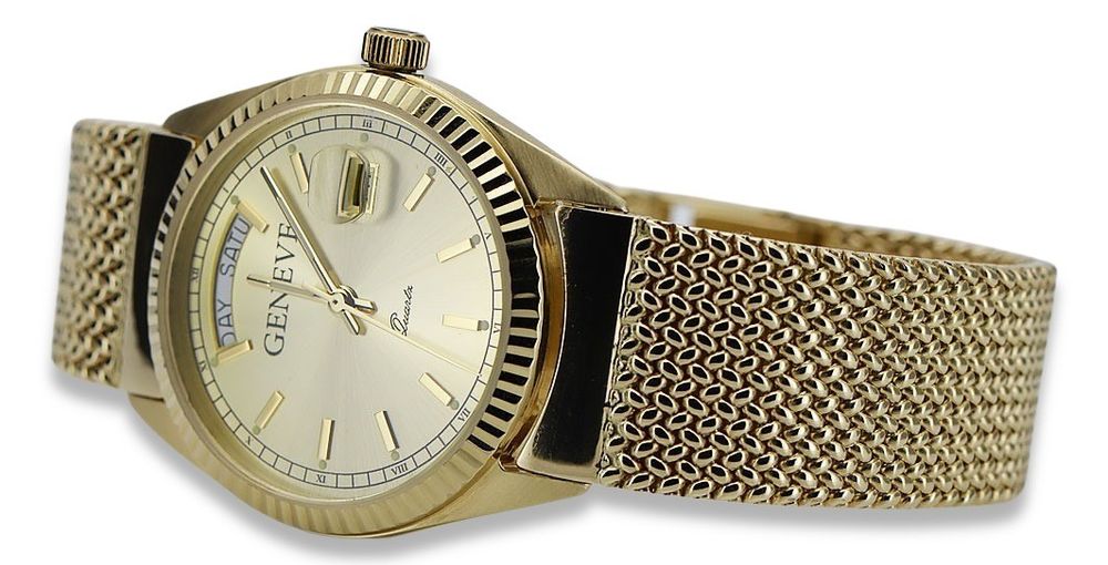 Złoty zegarek z bransoletą męski unisex 14k 585 Geneve mw013ydy&mbw014