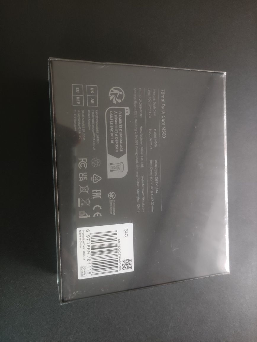 Відеореєстратор 70mai Dash Cam M500 64GB 170° HDR, новий, запакований