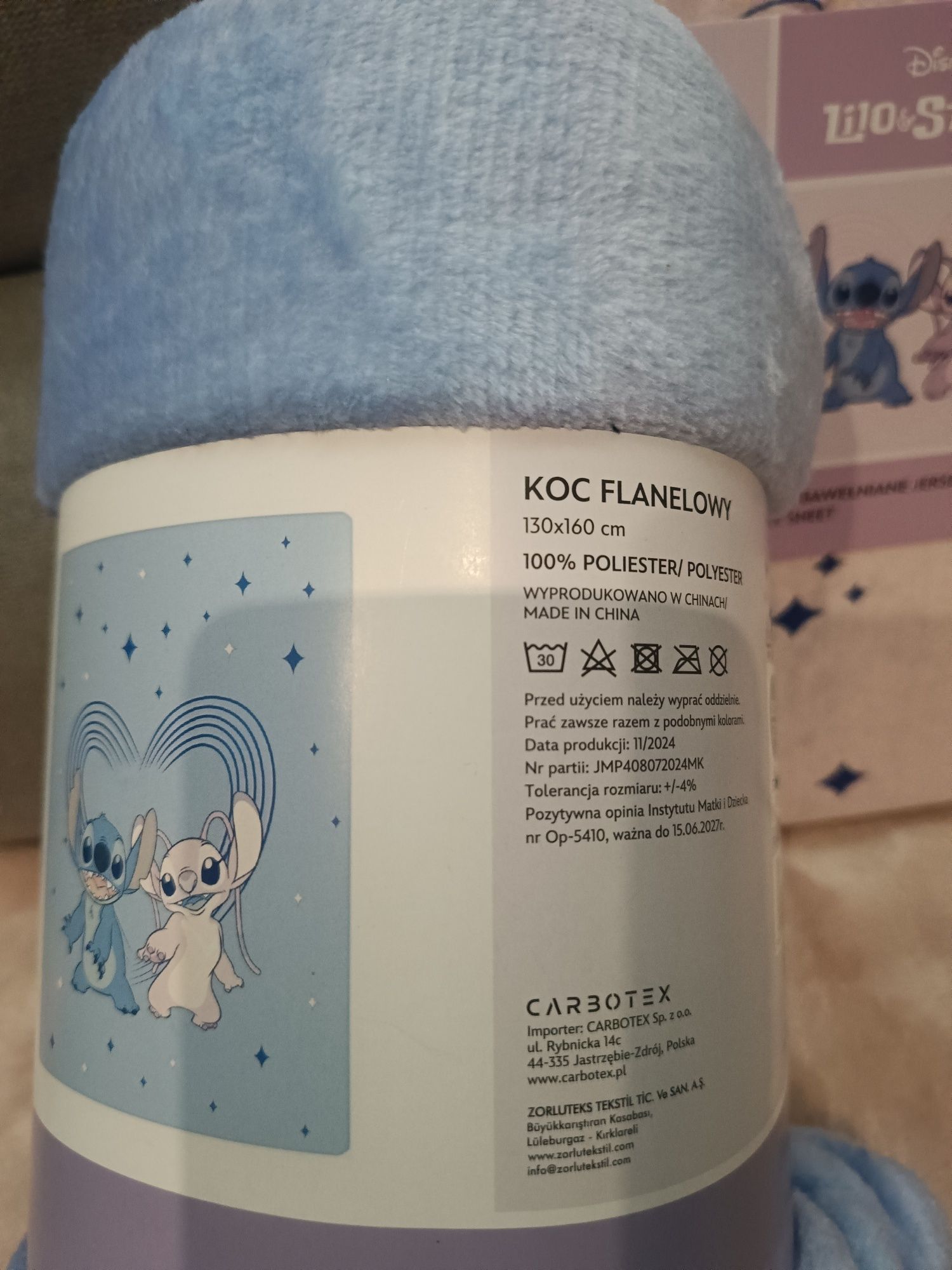 Koc kocyk flanelowy 130x160 Lolo & Stitch prześcieradło bawełniane 90