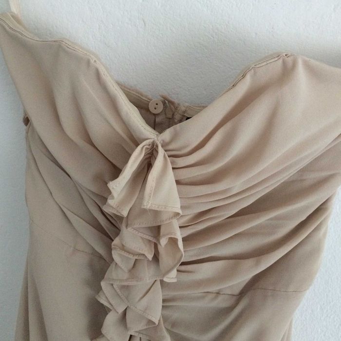 H&M sukienka beż pudrowy róż nude marszczenia elegancka XS 34 S 36