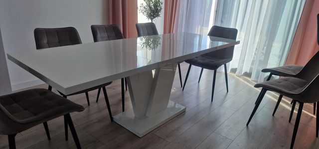 Stół rozkładany salon bialy połysk nowoczesny 210x70 zlozony 130x70
