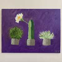Картина Кактусы, цветы, масло, холст, 40 х 30 см, живопись, интерьер