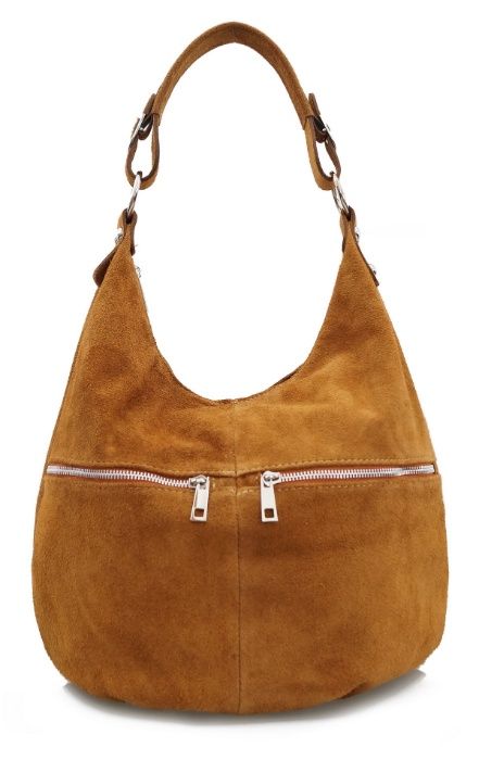 TOREBKA damska zamszowa worek z suwakami V318 camel
