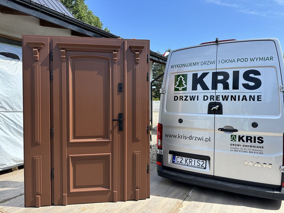 Drzwi zewnętrzne drewniane dwuskrzydlowe Na kazdy wymiar Montaż Polska