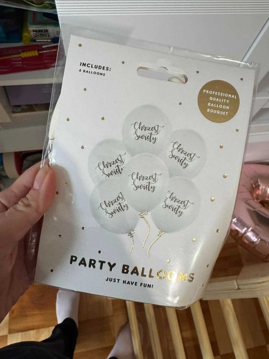 balony chrzest święty białe napis partydeco