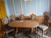 Meble dębowe jadalniane do renowacji Komoda, stół, 6 krzeseł
