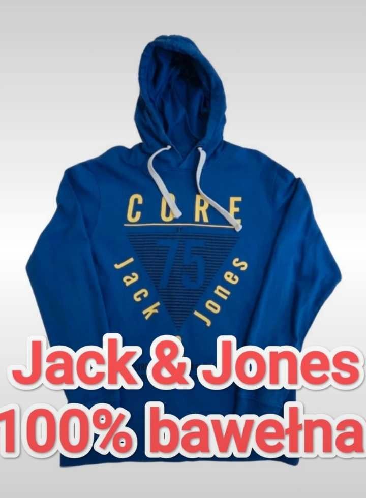 Niebieska bawełniana bluza z kapturem męska Jack & Jones rozmiar L