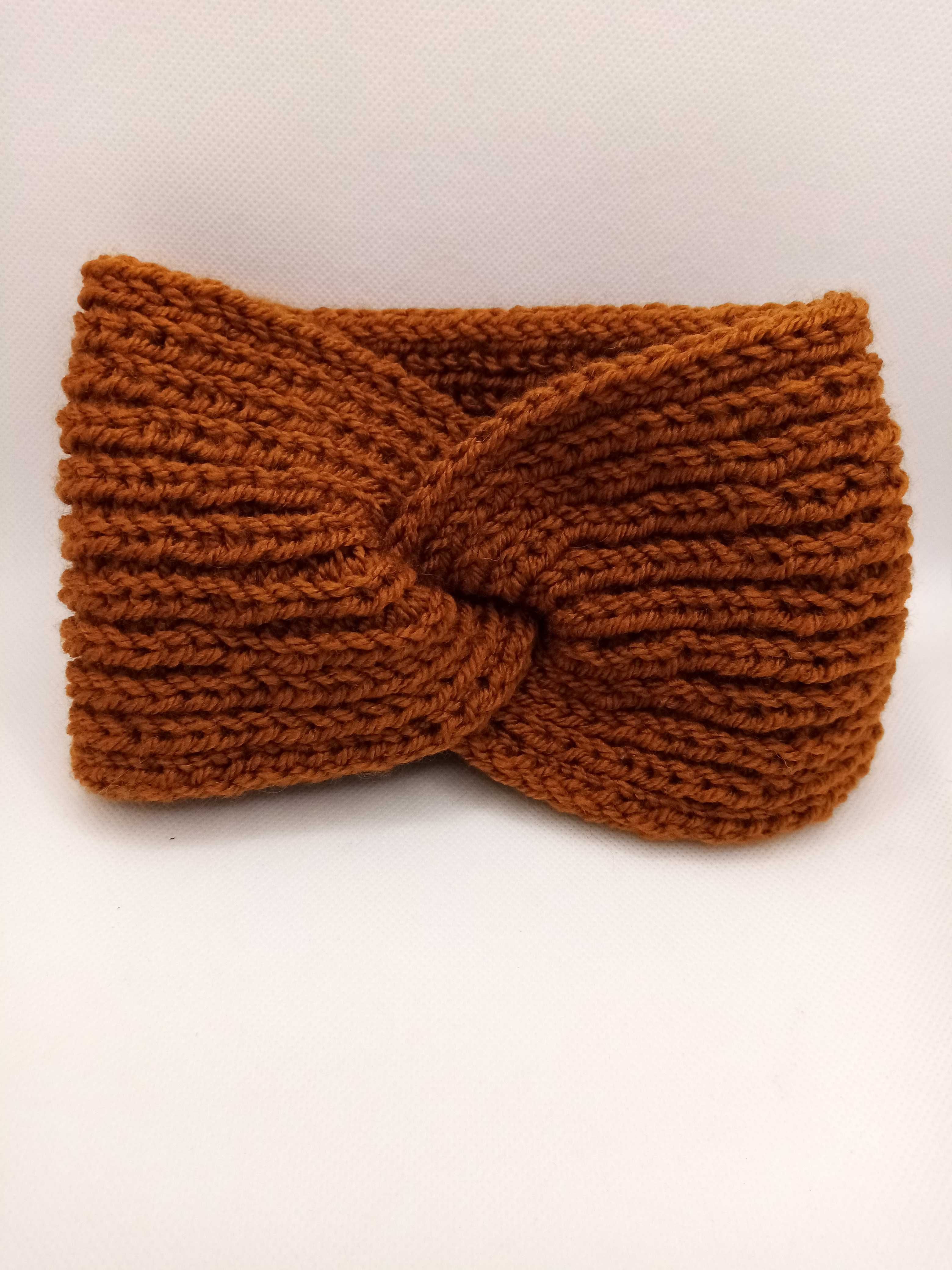 Damska opaska na głowę; turban, handmade;brąz