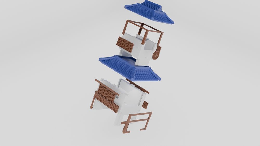 Wydrukowany model 3D – Dwupoziomowy Japoński Dom, do złożenia