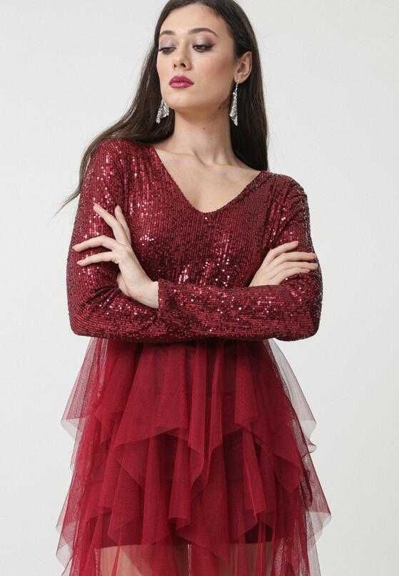 Promocja Czerwona ,bordowa sukienka mini wieczorowa rozmiar S na M