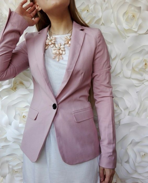Marynarka pudrowy róż elegancka żakiet nowy wesele XS XXS nowa pastel