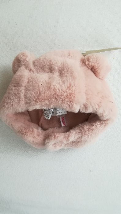 ZARA Baby Czapeczka z uszkami różowa ciepła 50 cm