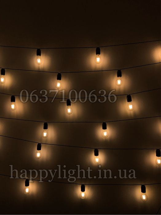 Найкрасивіша вулична гірлянда з лампочками Едісона тепле світло 6ват