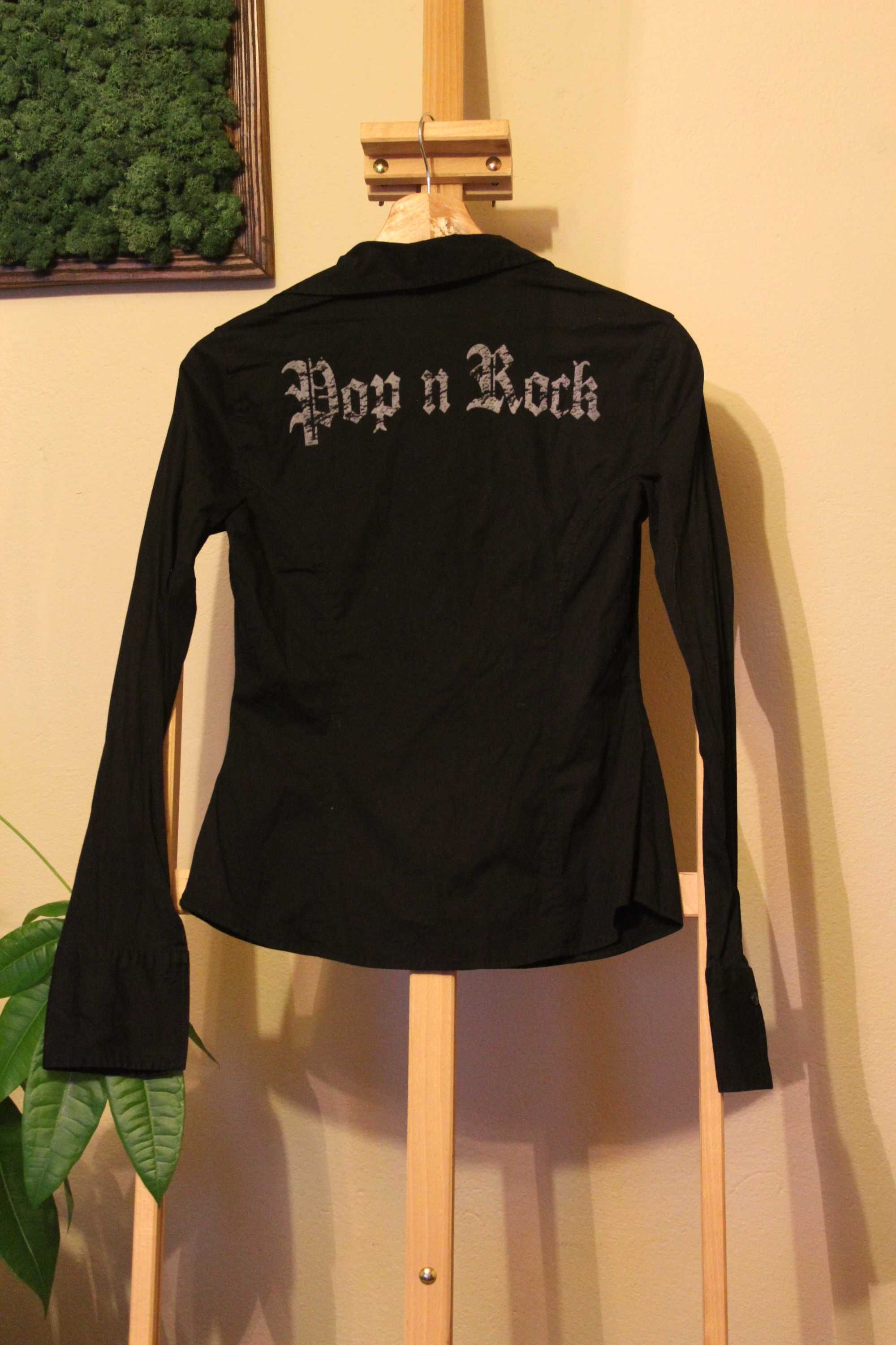 Czarna koszula z napisem Pop & Rock