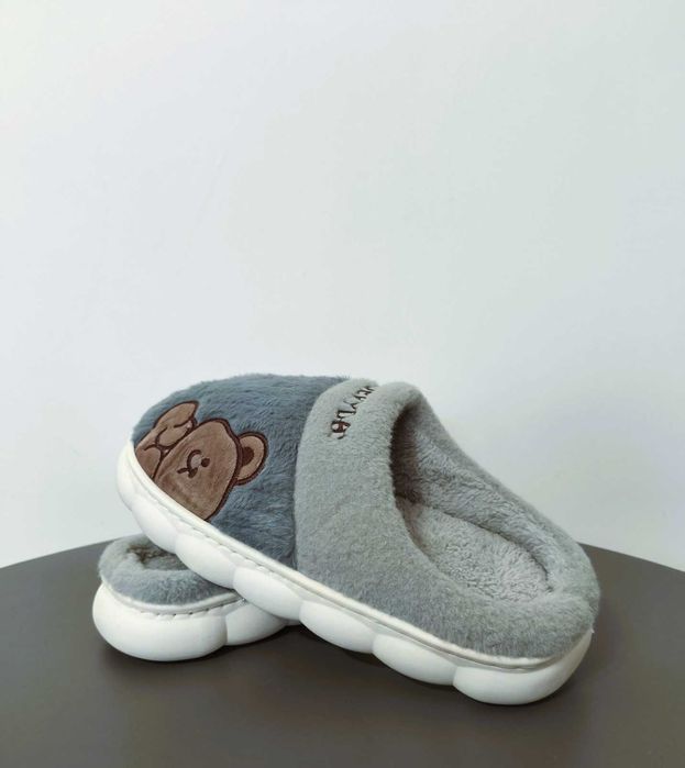 Nowe kapcie ocieplane ciepłe na zimę męskie szare Miś 44-45