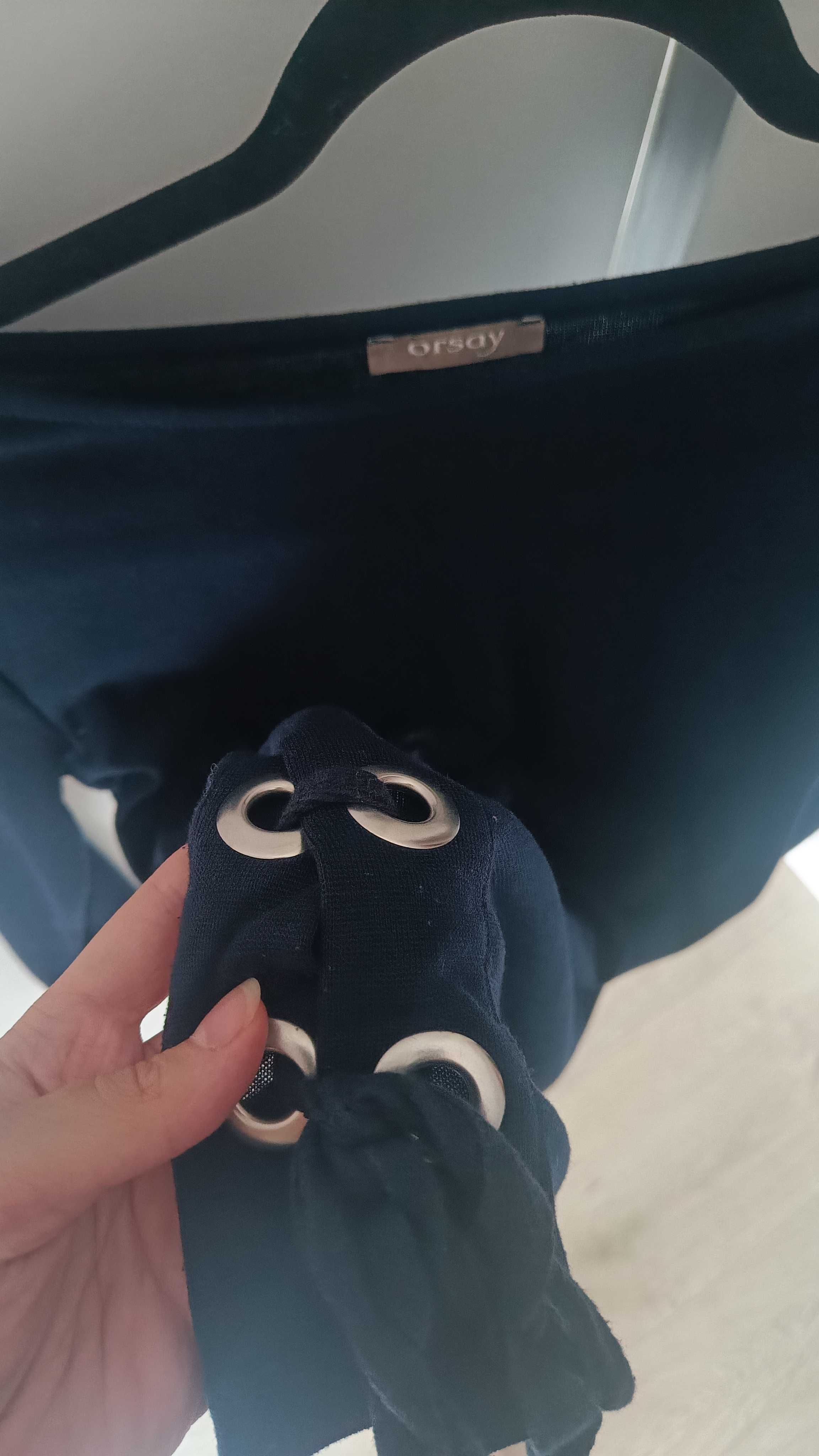 Granatowy sweter z rękawem 3/4, sweter z okrągłym dekoltem Orsay