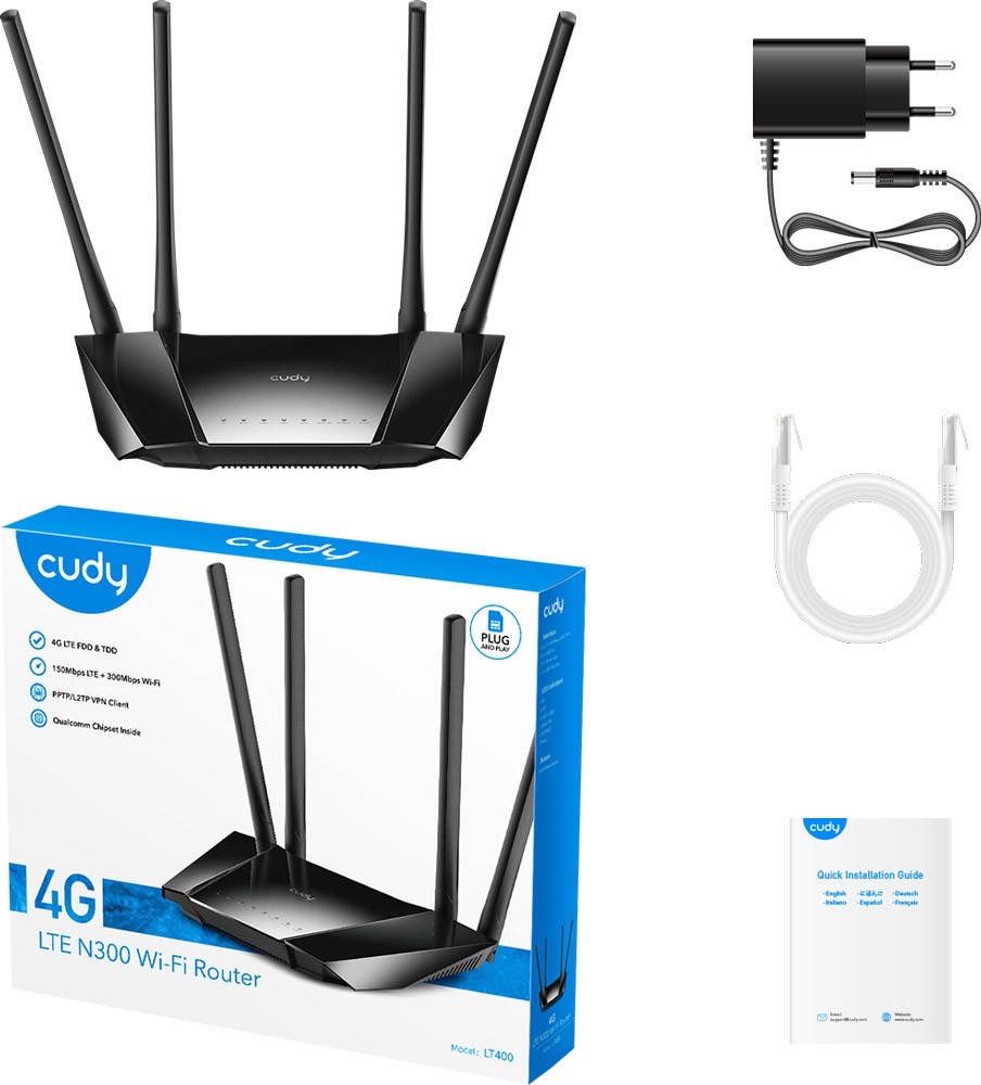 Маршрутизатор Cudy LT400, N300 Wi-Fi 4G LTE Cat4 Router