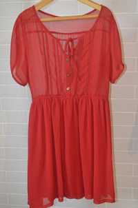 Красное шифоновое платье S zara