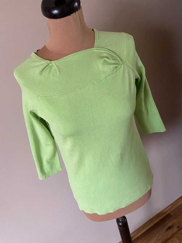 M l jedwab silk sweter bluzka sweater works prazkowany neon limonka