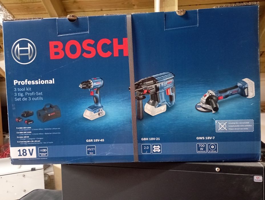 Zestaw narzędzi akumulatorowych Bosch 18V GWS 180-Li GBH 18V-21 GSR