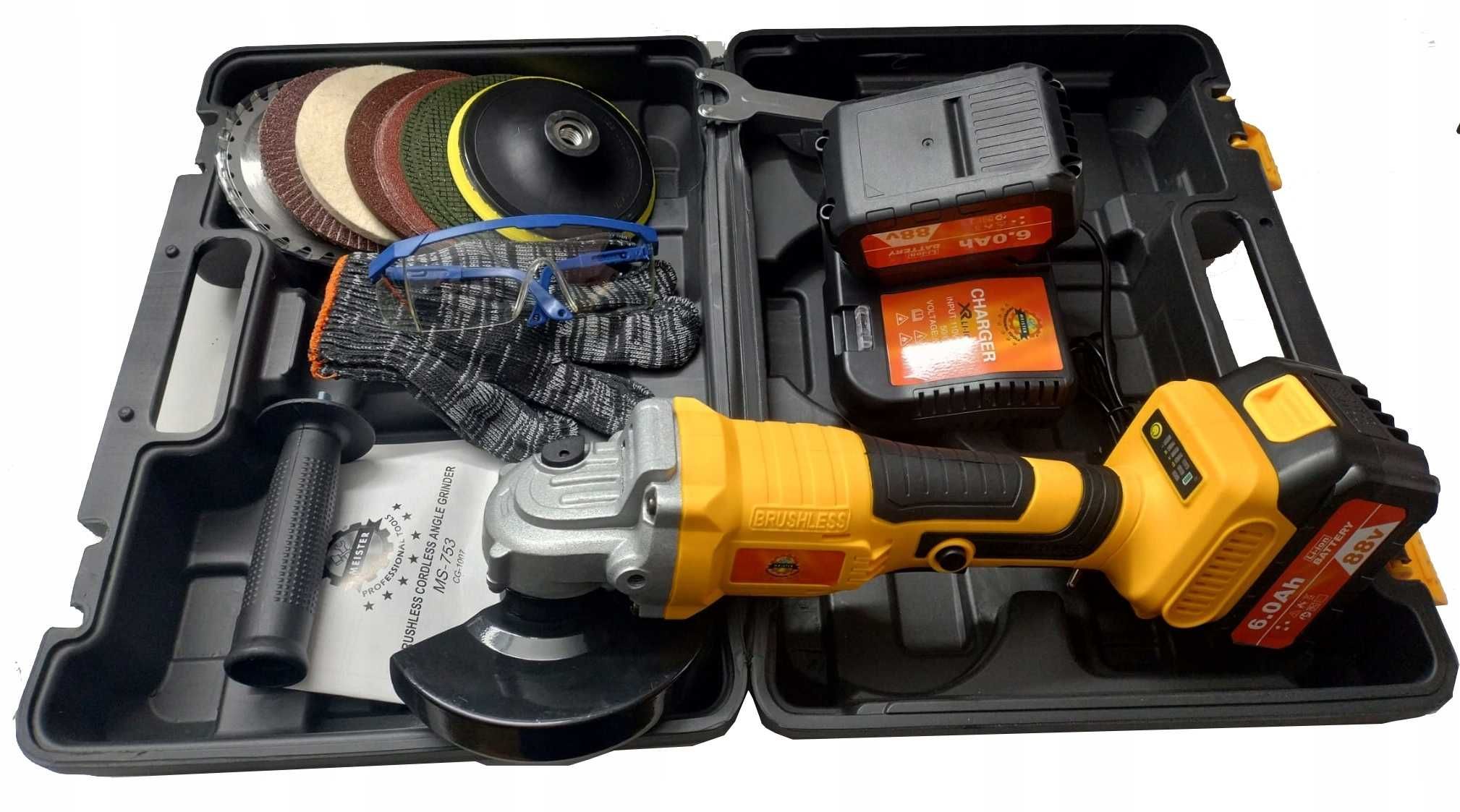 SZLIFIERKA KĄTOWA Akumulatorowa 21V 2X6AH KĄTÓWKA Zestaw Tarcz 125MM