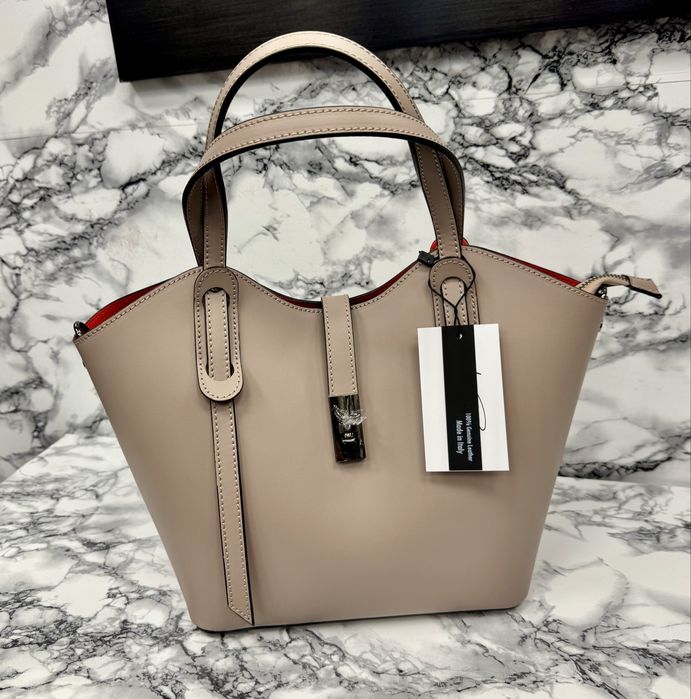 Сумка шопер пудра шкіряна сумка червона бежева чорна Кожаная сумка