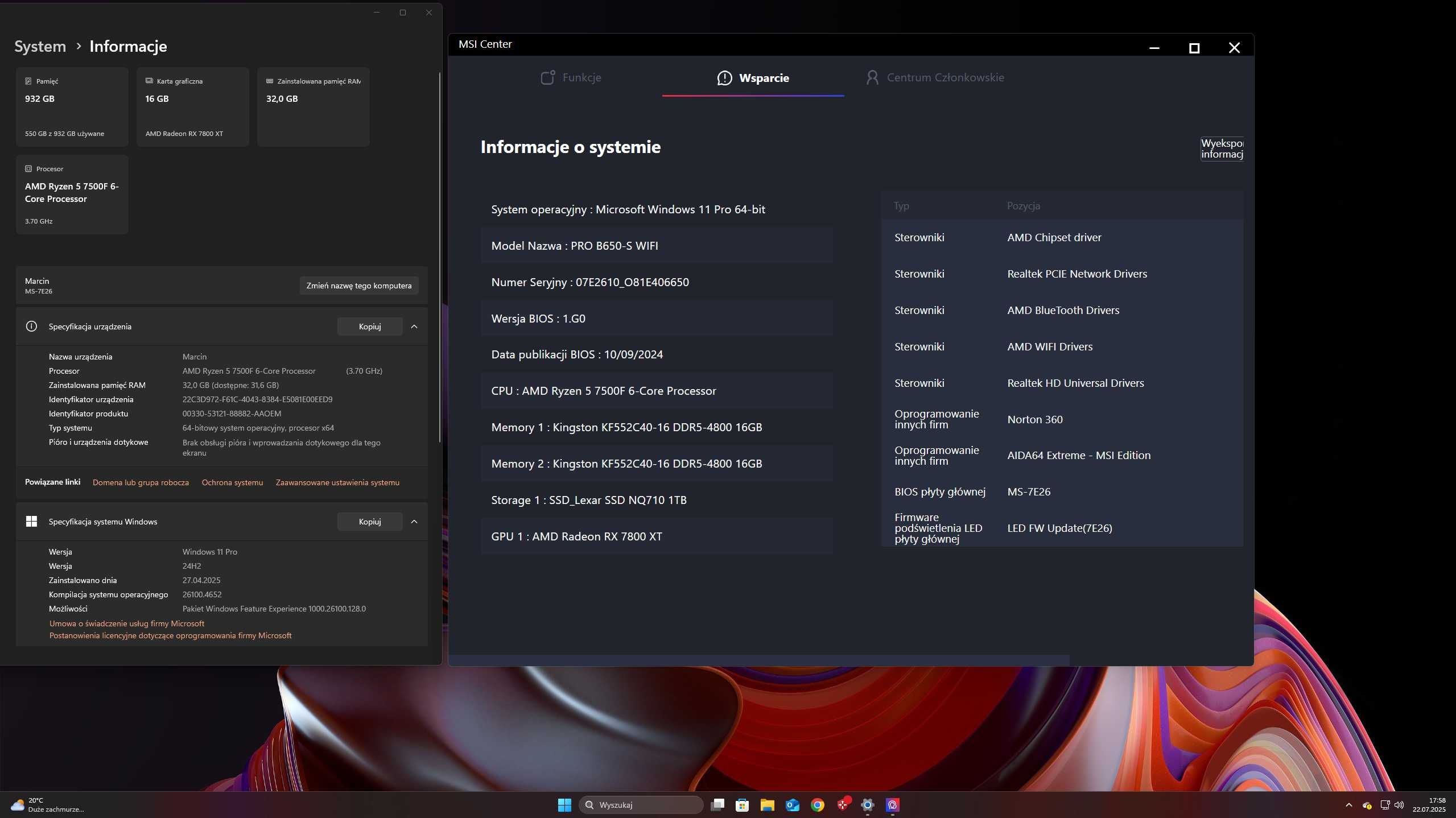 Komputer stacjonarny - komputer gamingowy RX7800XT / AMD Ryzen 5 7500F