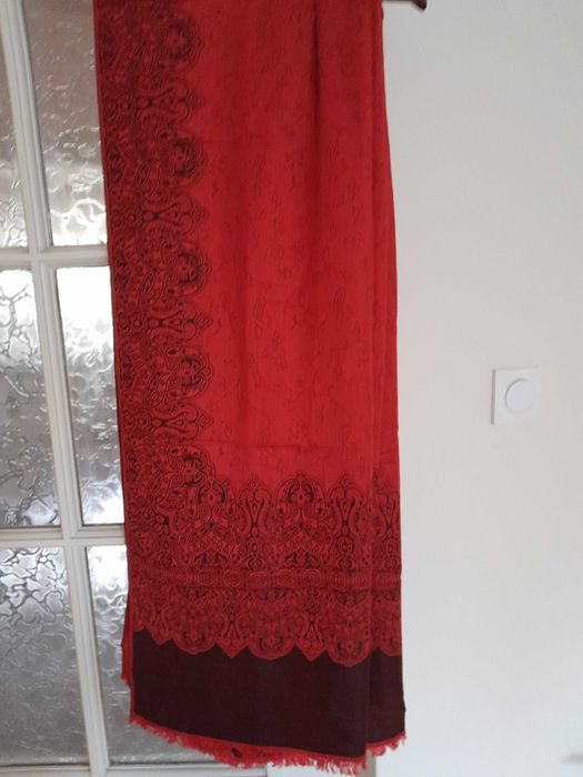 Czerwono czarny duży kaszmirowy szal , 100 % Pashmina orientalny