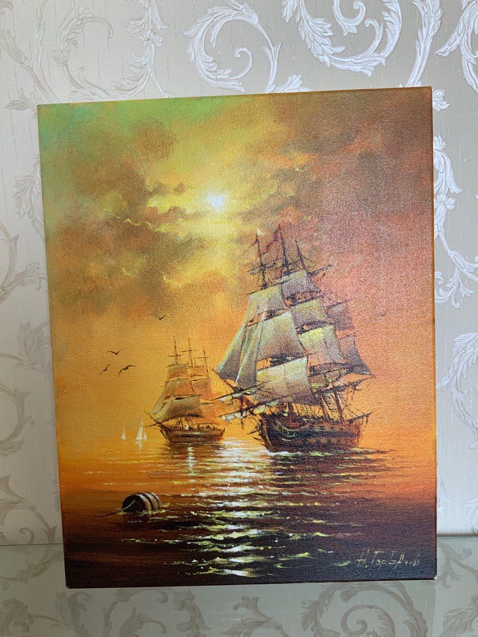 Картина известного художника. Корабль под Голландцев . Холст, масло.