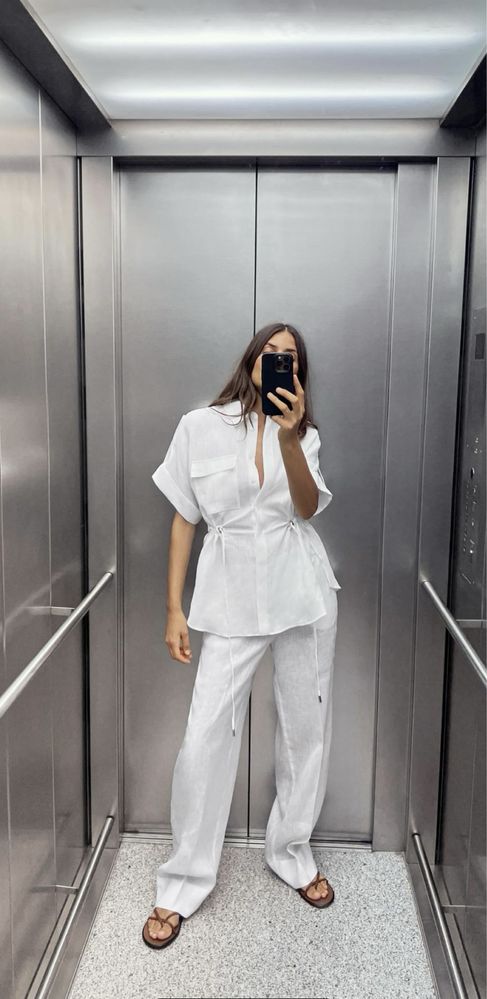 Костюм льняний Zara Новинка 2024 XS-M чорний, білий
