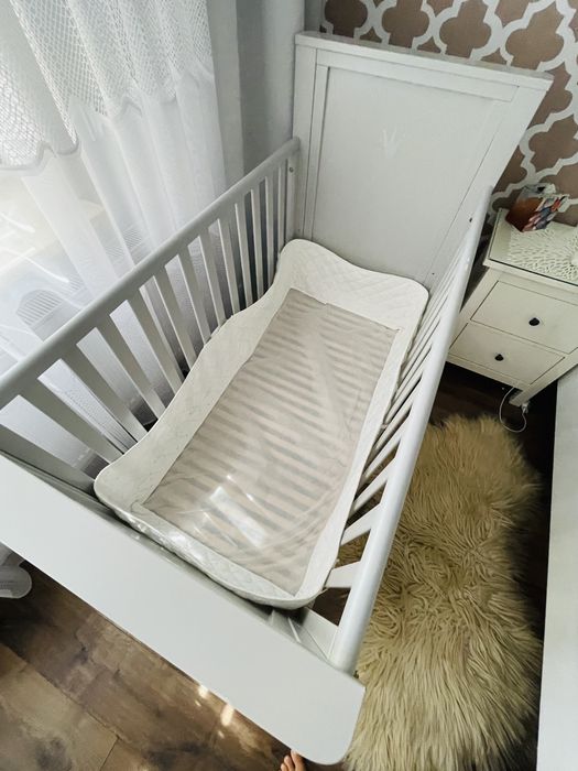 Łóżeczko drewniane solidne TROLL szare 60x120 + materac + ochraniacz