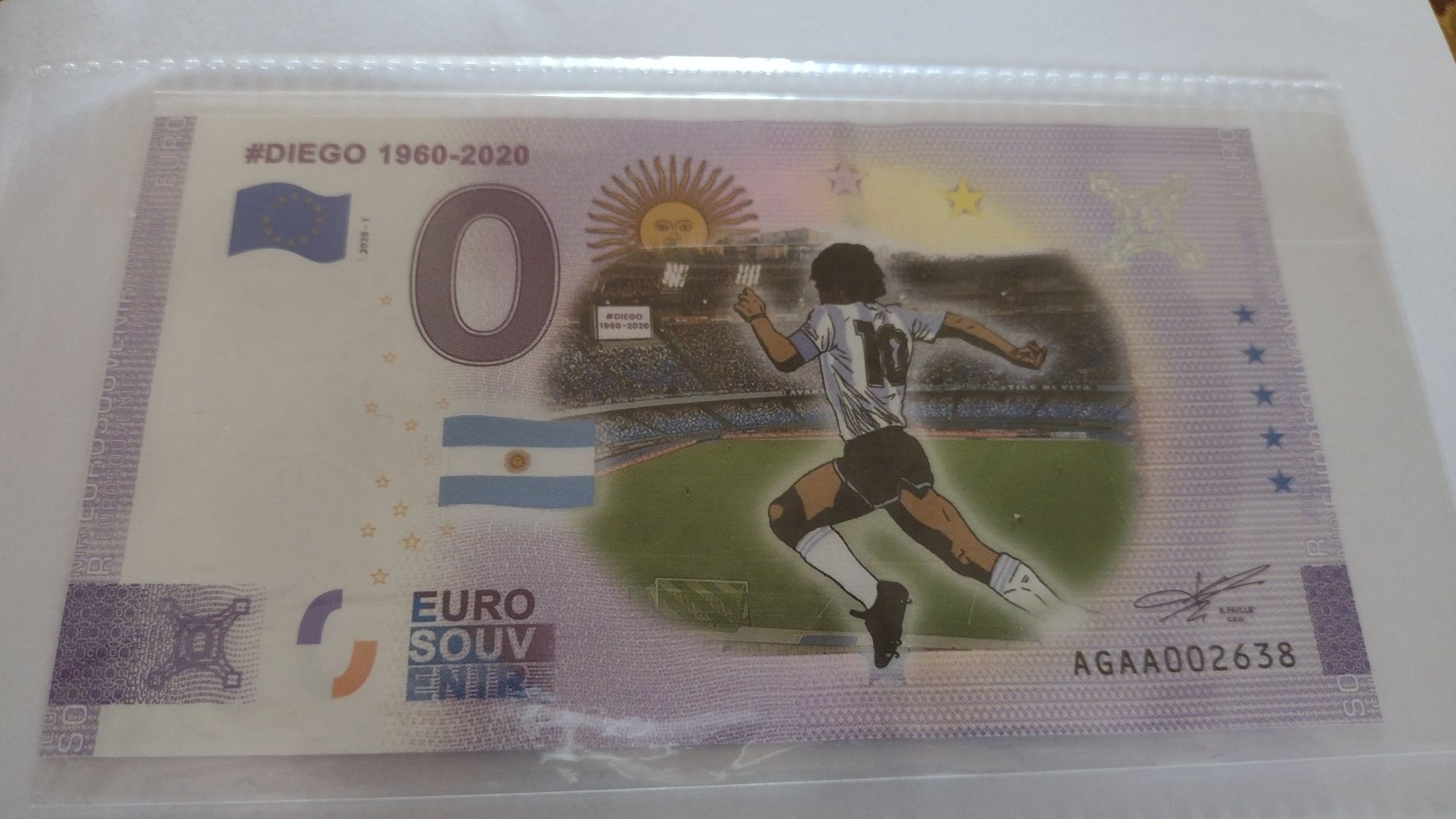 Banknot 0 euro Diego Maradona kolor color kolorowe
