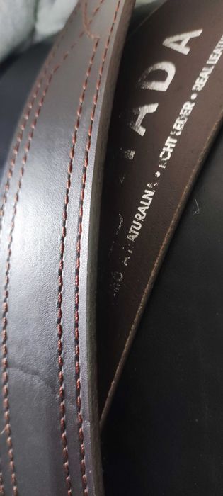 Elegancki Pas Oficerski Polska Naturalna Skóra Brąz+ Klamra Nikiel 135