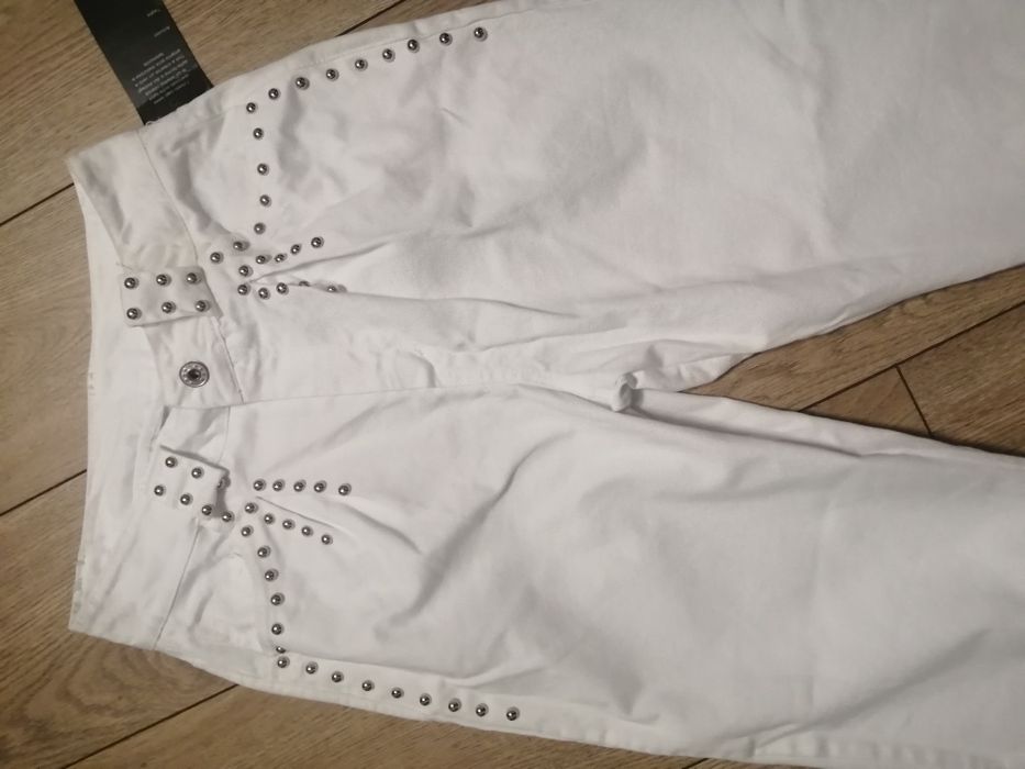 Nowe spodnie jeans białe S mega wysoki stan dżety luźne
