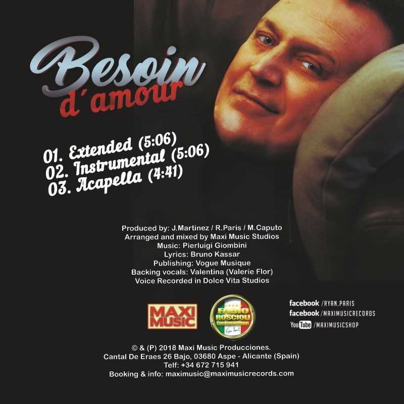 Ryan Paris - Besoin D'Amour + Autograf (Maxi CD) MXCDR030 (SPAIN)