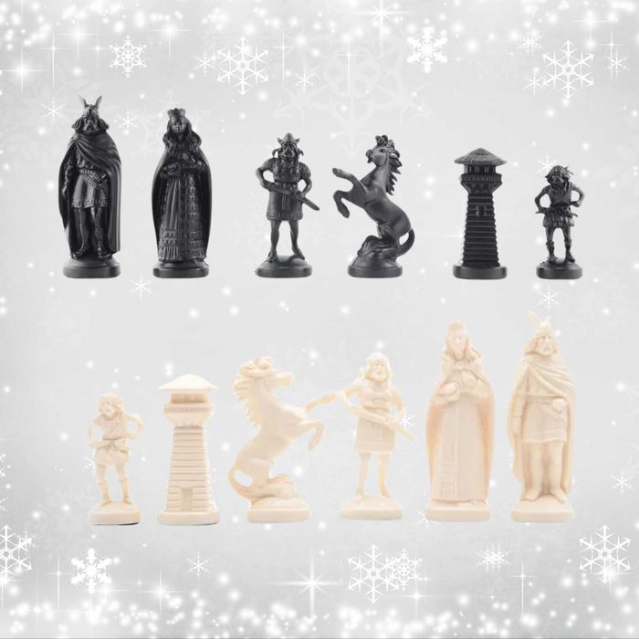 Szachy figury szachowe styl WIKINGI czarno-kremowe trwałe król 96mm