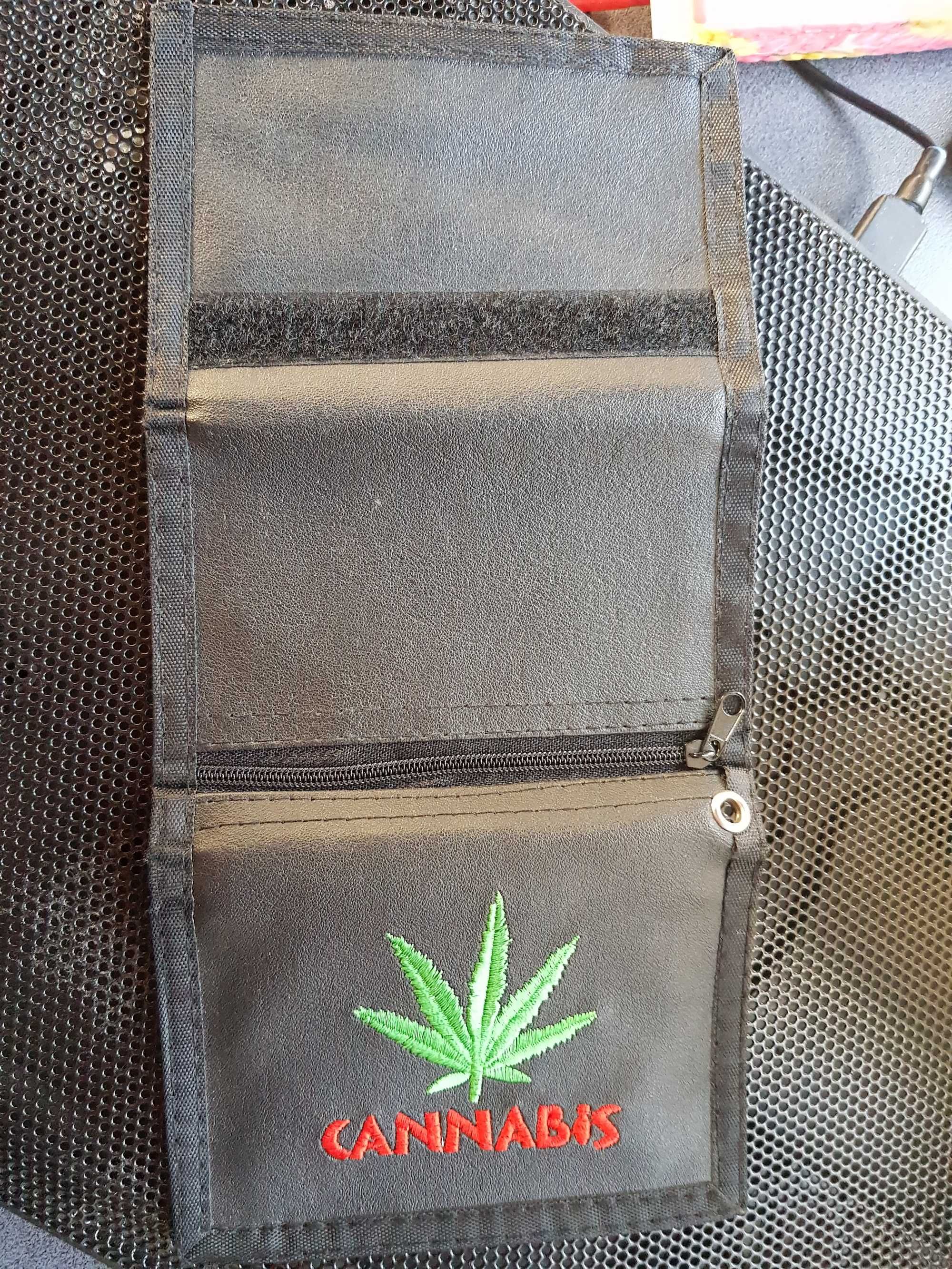 portfel nowy  czarny materiałowy marihuana zioło trawa