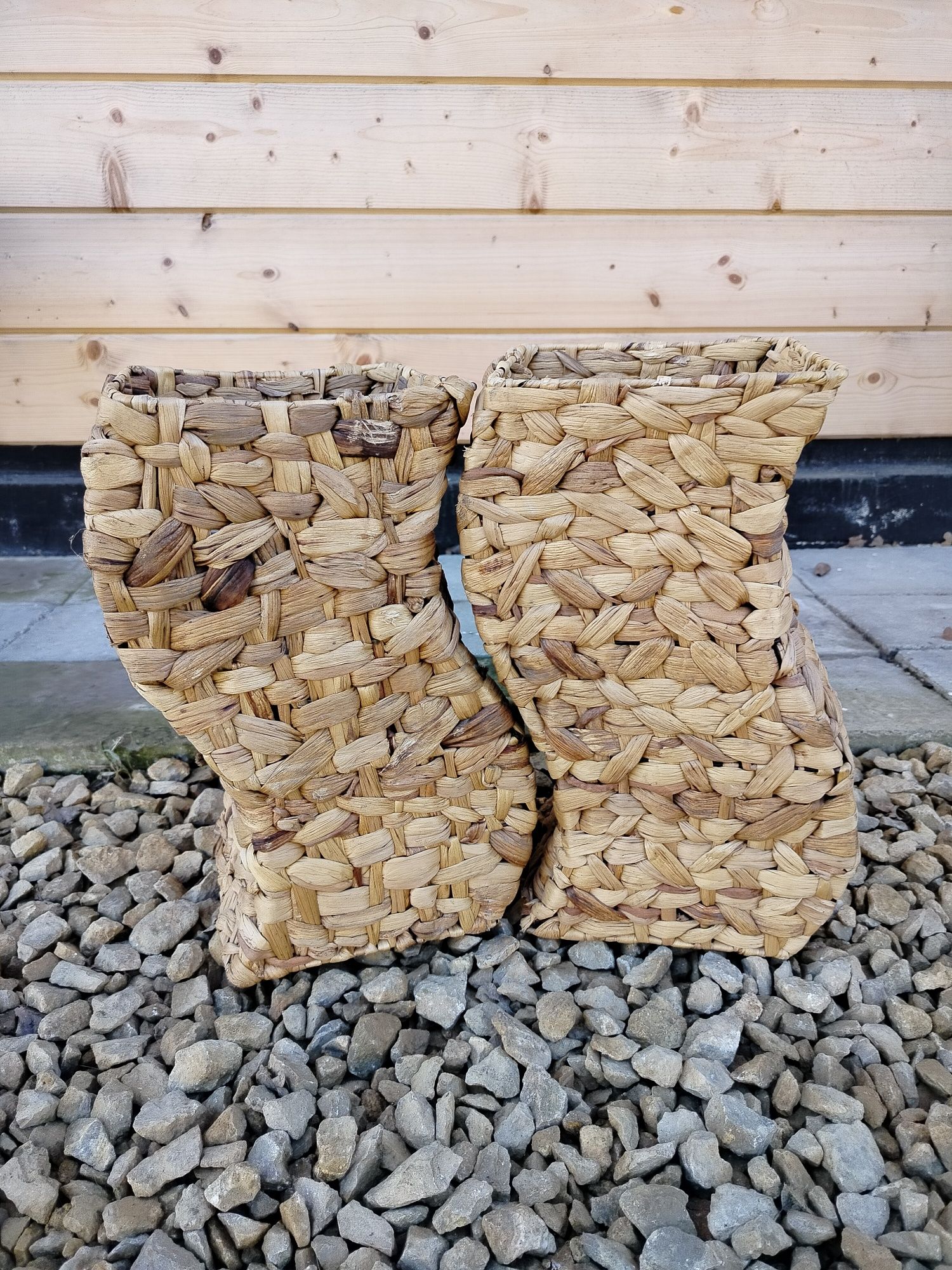 2 osłonki na doniczki boho wiklina plecione