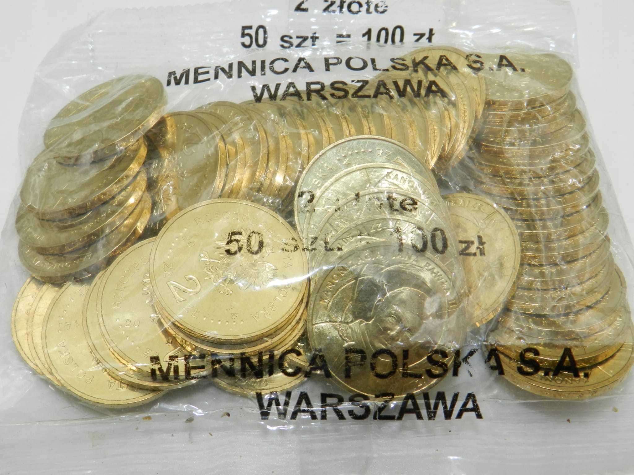 Woreczki mennicze 2 zł 2014 Kanonizacja Jana Pawła II  50 szt. okazja