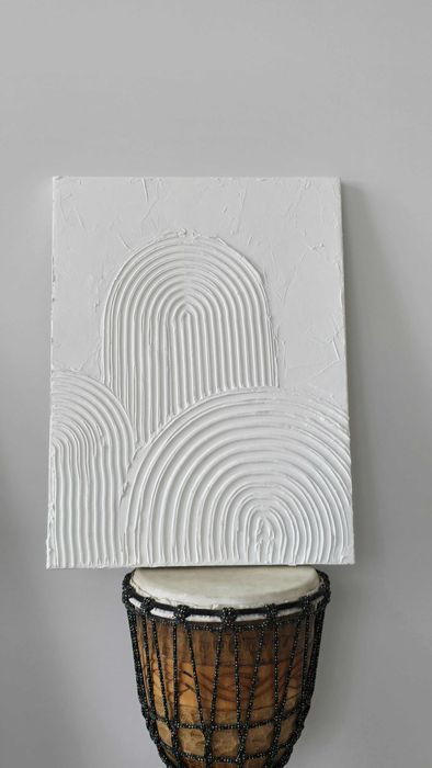 Текстурна картина ручної роботи. Абстракція 30х40 см. Молочний білий